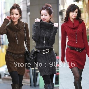 Free shippping 2012 New,100% quality,women fashion long cardigan sweater,wome's knitted woolen high collar dress,x269