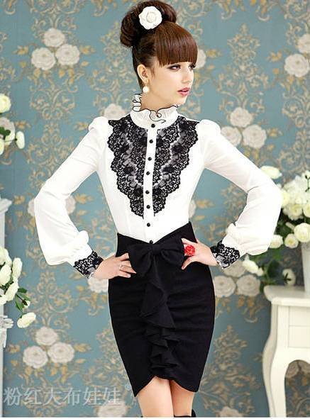 Free Shippping 2012 Spring New Arrival Hot Sale Lady Slim Long Sleeve Blouse White Blouse S M L XL