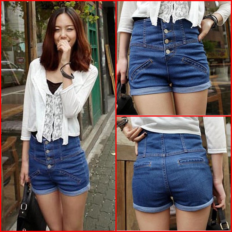 Free shippping  2012 summer women's high waist denim jeans shorts roll-up hem shorts f18, women short jeans