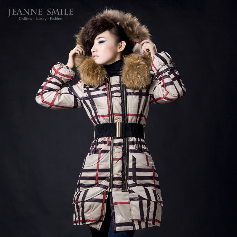 Free shoping 2012 winter women's Lattice fashion medium-long down coat luxury large fur Jacket