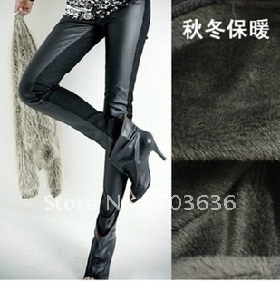 Free shoping Legging female casual trousers faux leather after cotton patchwork thickening thermal legging ankle length trousers