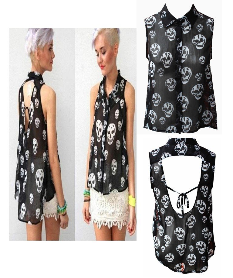 Free  shoping  Woman fashion skull Chiffon sleeveless shirt TB 2023