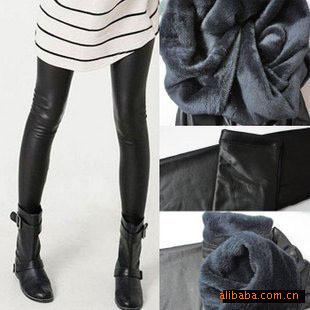 free shopping 2 legging faux leather pants plus velvet thickening beaver fleece windproof warm legging pants