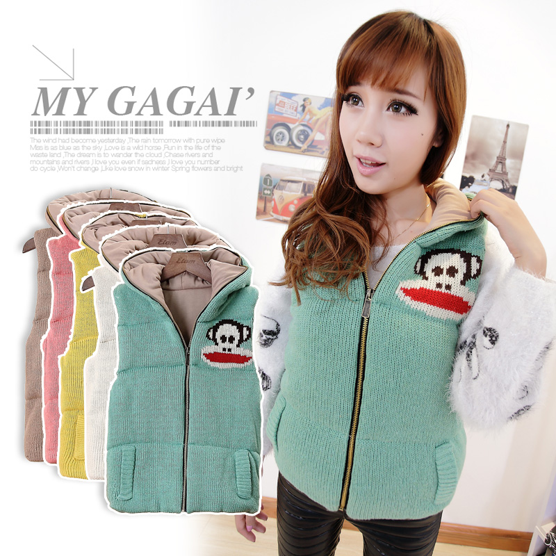 Free shopping 2012 female cartoon knitted slim thickening sleeveless cotton-padded jacket vest style wadded jacket a93