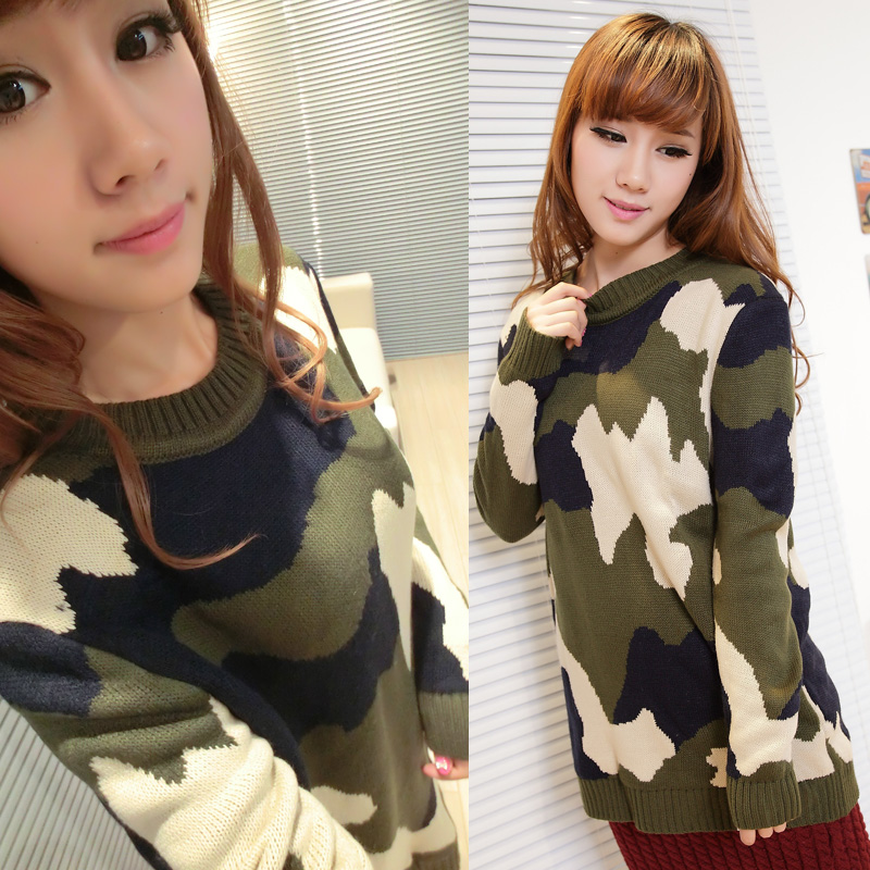 Free shopping 2012 female military wind Camouflage long-sleeve loose medium-long pullover sweater b510