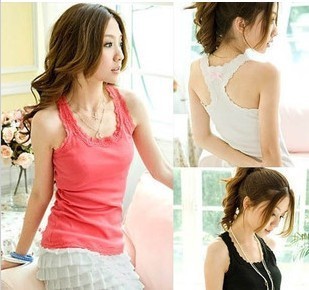 free shopping  All-match lace border vest 100% cotton tank laciness vest