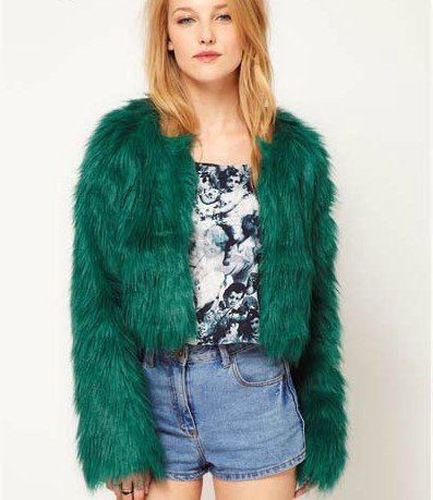 Free Shopping Autumn and winter blue-green imitation fox fur dyed fur coat  TB 2835