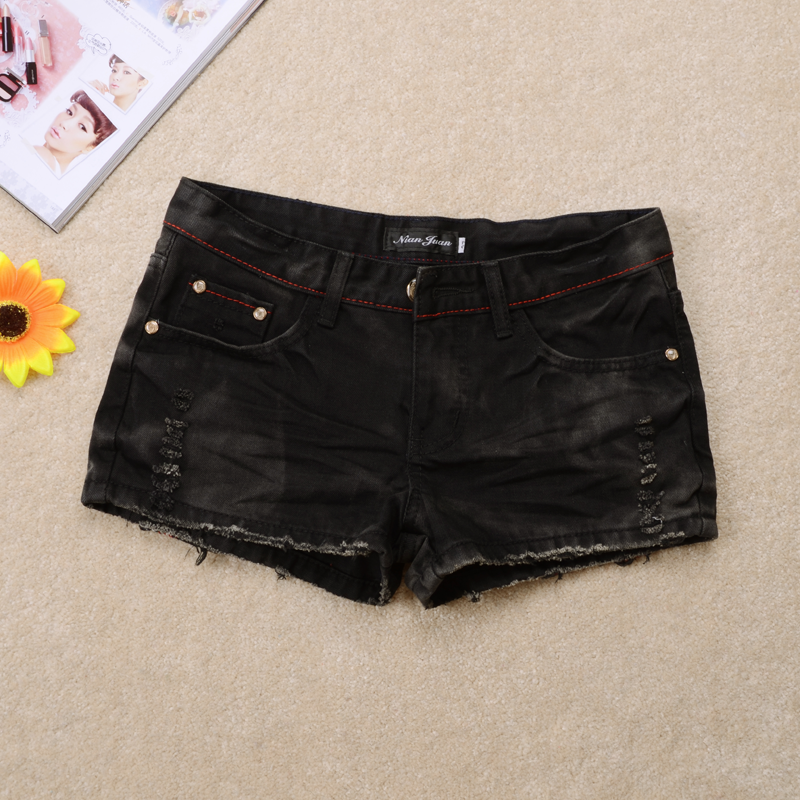 Free shopping Black denim shorts female mm plus size denim shorts boot cut jeans