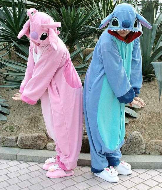 free shopping Cartoon stitch thickening animal one piece sleepwear lovers lounge Home service Siamese pajamas Adult clothing