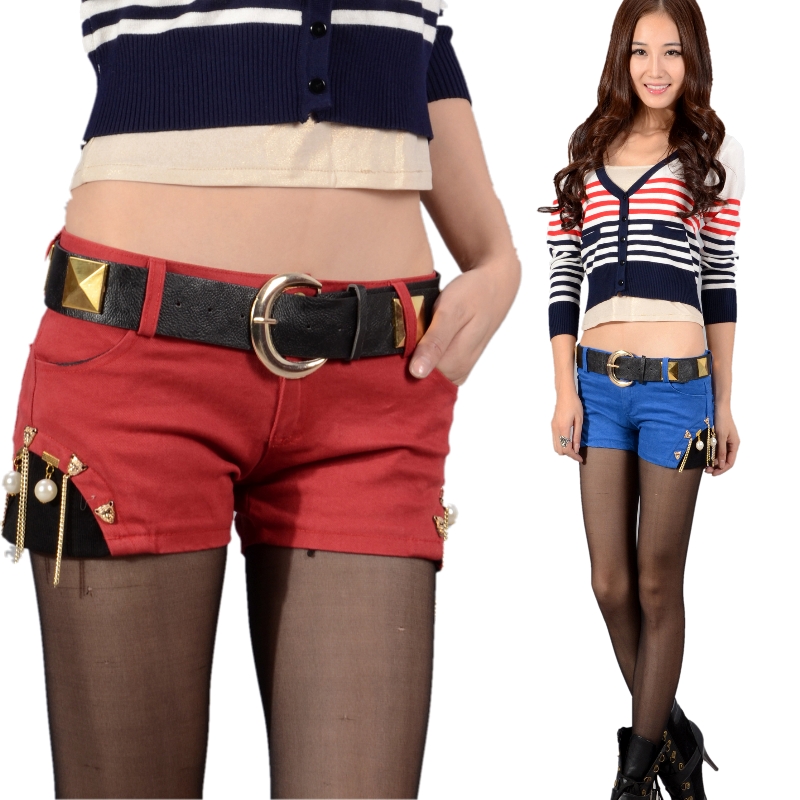 Free shopping Denim shorts female 2013 autumn and winter blue shorts short trousers with belt