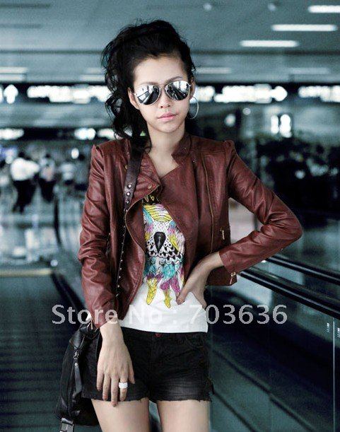 Free shopping Leather clothing 2012 autumn outerwear slim small leather clothing women outerwear jacket motorcycle f911