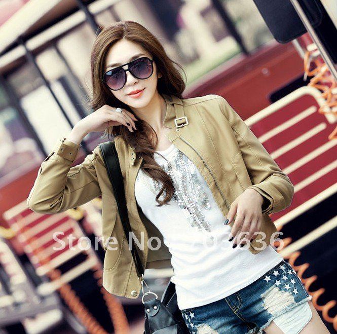 Free shopping Leather clothing 2012 cool stand collar short design slim small leather clothing female jacket 3k1018g6