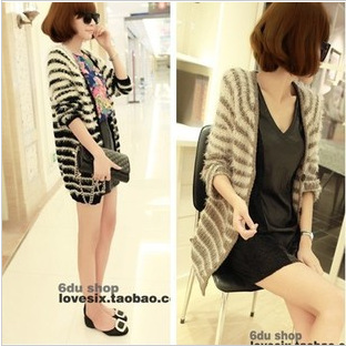 Free shopping Little bride 2012 fashion plush irregular long-sleeve stripe female cardigan 2164