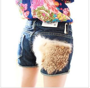 Free shopping Little bride 2012 rabbit fur pocket the disassemblability distrressed slim denim shorts j34