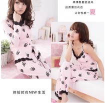 Free shopping new cotton cute black roses woman long sleeve three-piece suit household clothing pajamas