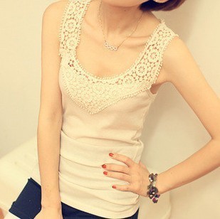 free shopping Petals brief lace cutout crochet all-match thread cotton small vest