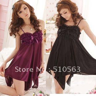 Free shopping sexy temptation female cute condole belt of bud silk underwear nightgown opaque silk pajama set