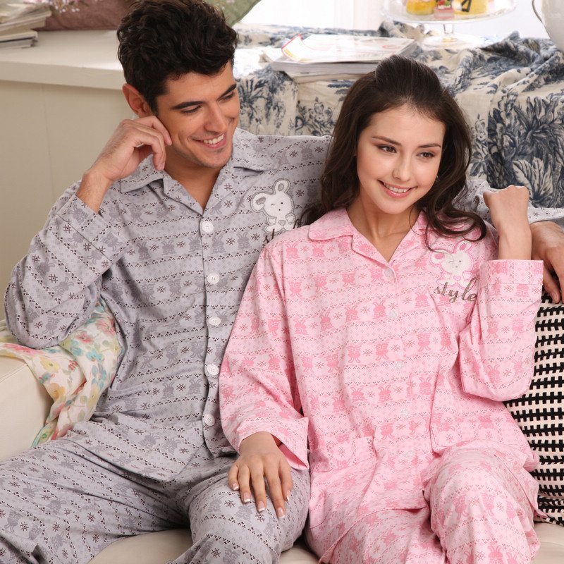 free shopping Spring and autumn brief long-sleeve cotton sleepwear lovers casual lounge set  hot sale