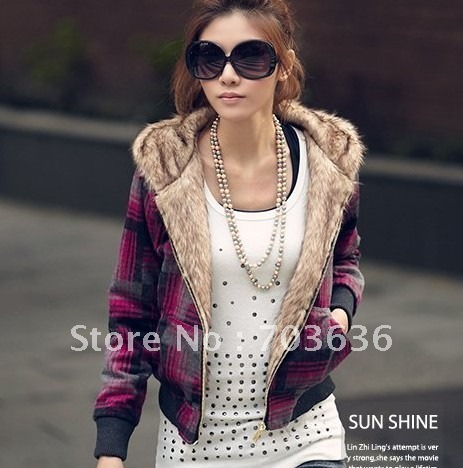 Free shopping  wadded jacket women's slim cardigan with a hood slim short design thermal cotton-padded jacket short