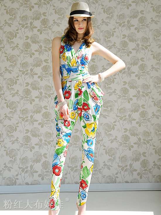 free shopping Wholesale new YY OL New flower folds high waist Harlan vest ladies Siamese Jumpsuits-Rompers pants