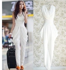 free shopping Wholesale new YY OL New white folds high waist Harlan vest ladies Siamese Jumpsuits-Rompers pants