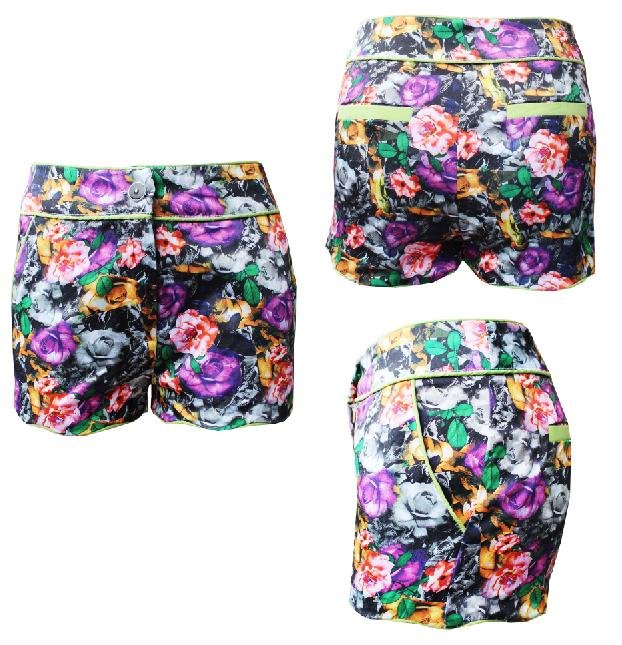 Free shopping Woman fashion fluorescent hit color flower shorts.TB 1810