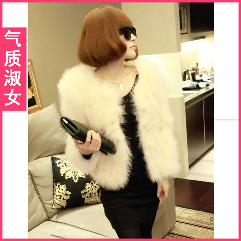 free shopping Women's 2013 spring bulkness turkey ostrich wool cardigan plush thick outerwear c348