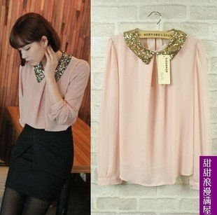 Free shopping Women's elegant Tops Shirts Cotton t shirt Mini Dress Lips long sleeve chiffon blouse 113