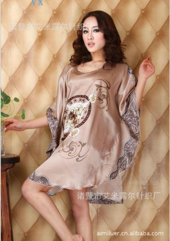 Free shopping,women's nightgown Running Horse/Green lotus design loose comfortable ruffles wear pajamas.