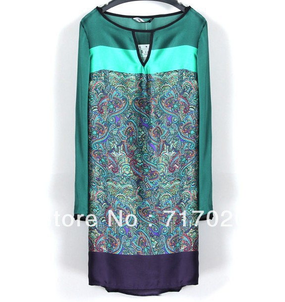 Free shpping 2013 New Fashion Ladies' elegant Floral Print Bohemian Green Dresses Vintage Sexy Evening Designer dresses casual