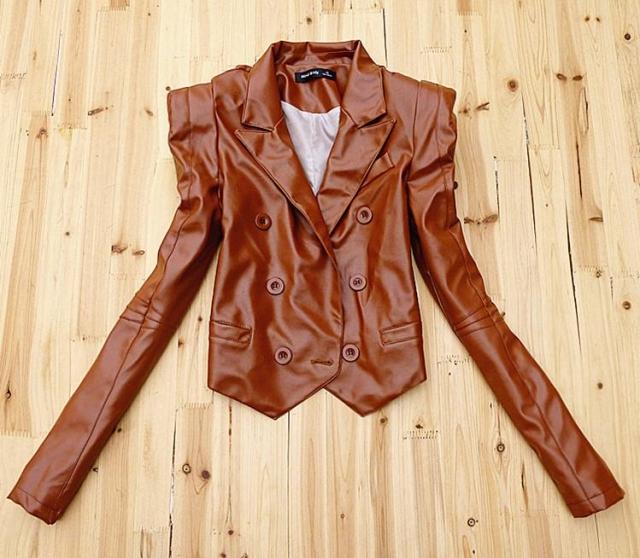 Free shpping  female faux  leather short  Jacket, women's  long-sleeve one button OL outfit PU outwear jacket