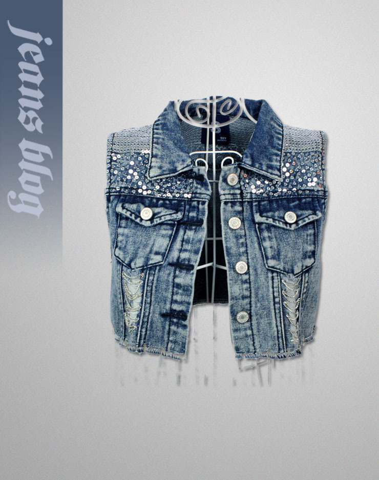 Free Shpping  Hot Sale Ladies Short  Tassel  Jean  Outwear  Classical Fashion Jean Vest Snow Pattern No9459