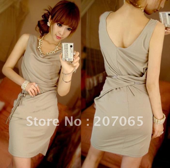 Free shpping South Korea popular  deep V-neck sexy women dress