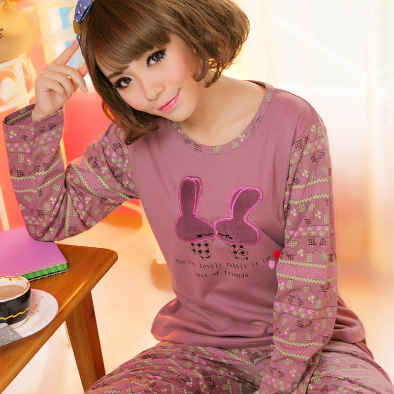 Free shpping! Spring and autumn cartoon long-sleeve sleepwear sets dearie rabbit women's cotton long-sleeve sleep set lounge