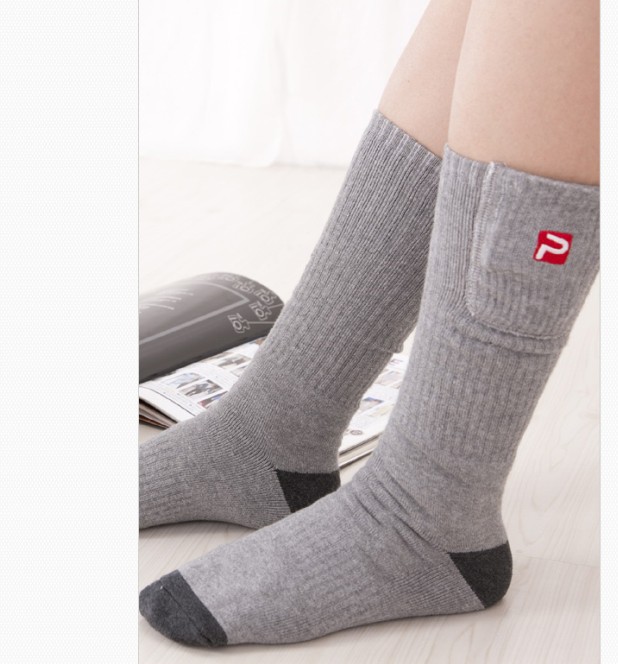 Free size Unisex For Women or Men' s Socks Toes Winter Electric Cotton Spandex Sock Rapid Heating Grey Color With Retail Packge