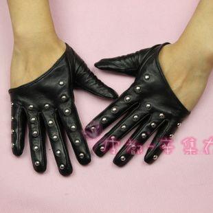 frees hipping Fashion rivet punk women's faux leather sheepskin gloves drop shipping