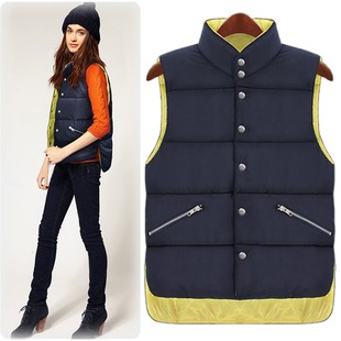 Freeship 2012 Fashion All-match British Sweep Stand Collar Slim Sleeveless Vest Wadded Down-padded coat Jacket