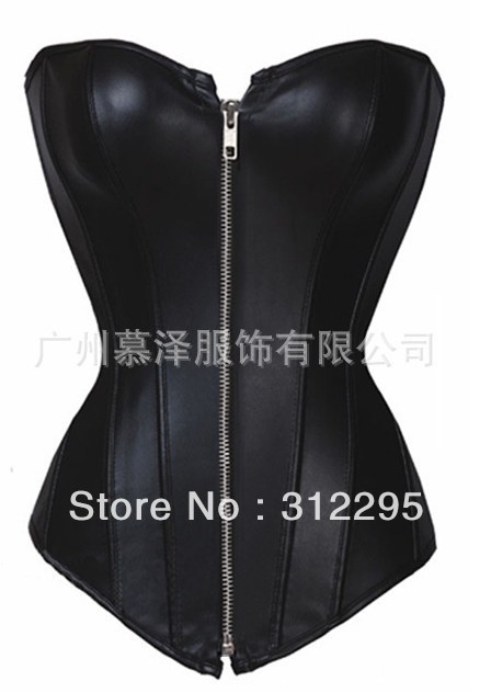 Freeship Mixed Sizes S,M,L,XL 5pcs/lot Fashion Vinly Front Zipper Sexy Corsets With Thong