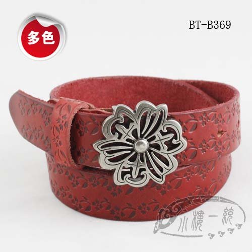 Freeship Women Flower Buckle Embossed Genunine Leather 1.1" Casual Jean Belt ladies' fashion belts BT-B369