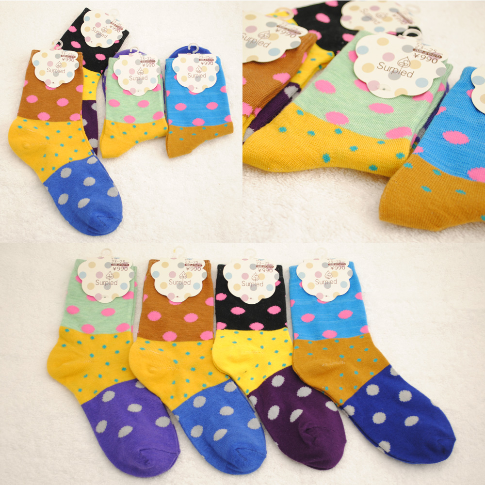 freeshipping-10pcs/lot wholesale  Socks women's knee-high stockinets cute cotton socks fashion socks four seasons dot socks