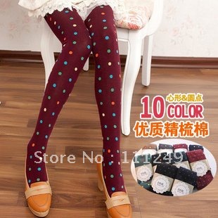 Freeshipping (1piece/lot) The modal cotton soft touch colored dots warm winter stepped foot pantyhose