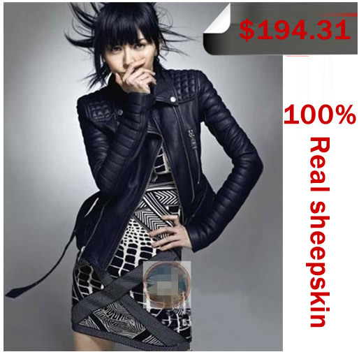 freeshipping 2011 fashion luxury slim waist genuine leather clothing female motorcycle jacket