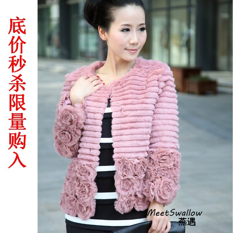 FreeShipping 2012 autumn and winter full leather rabbit plush rabbit fur coat women