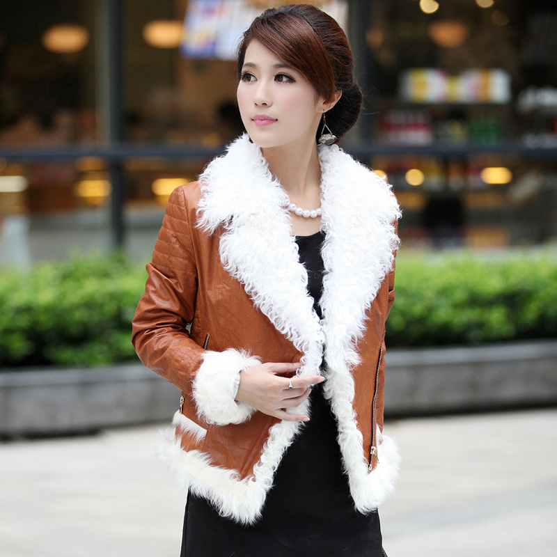 FreeShipping 2012 autumn and winter sheepskin genuine leather berber fleece slim genuine leather clothing female outerwear 9991