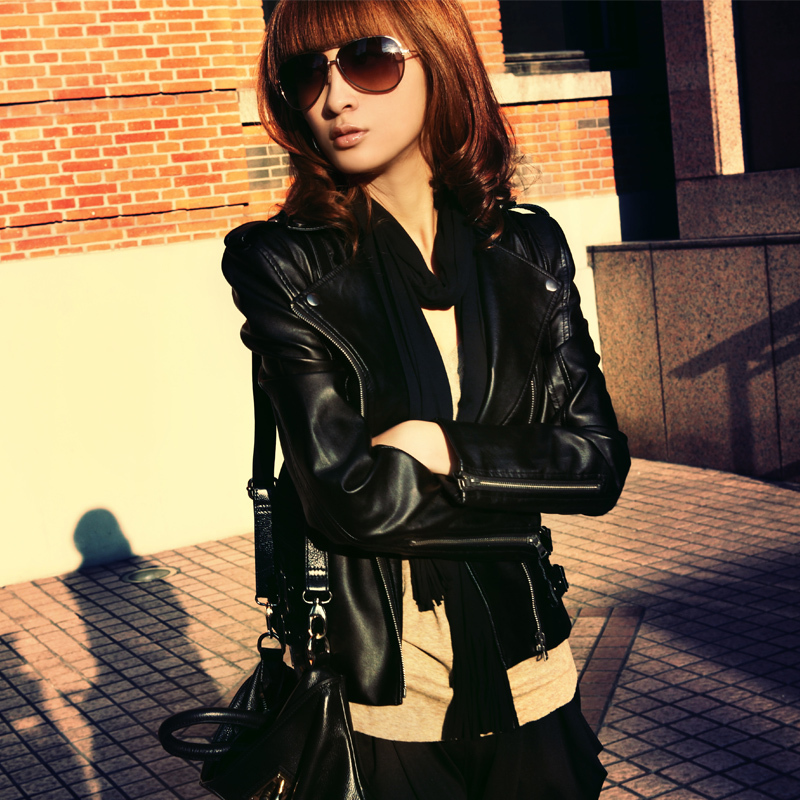 FreeShipping! 2012 autumn fashion classic leather clothing women's short design slim PU jacket coat 01g3162