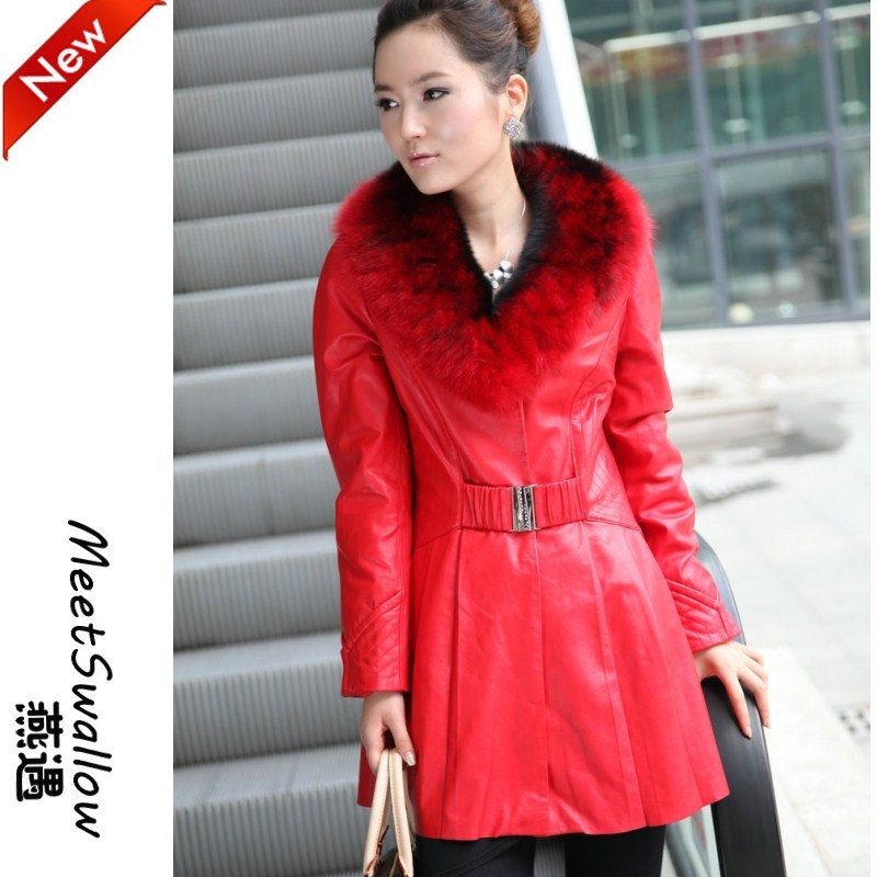 Freeshipping 2012 autumn genuine leather clothing female sheepskin outerwear fur fox fur overcoat