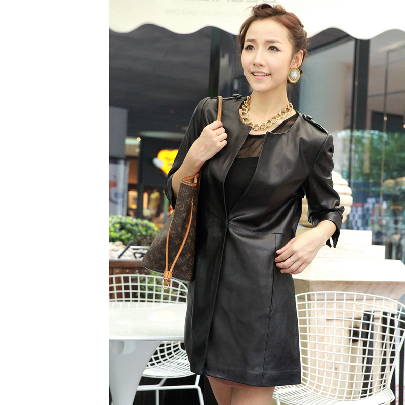 Freeshipping 2012 autumn medium-long sheepskin genuine leather clothing outerwear trench female