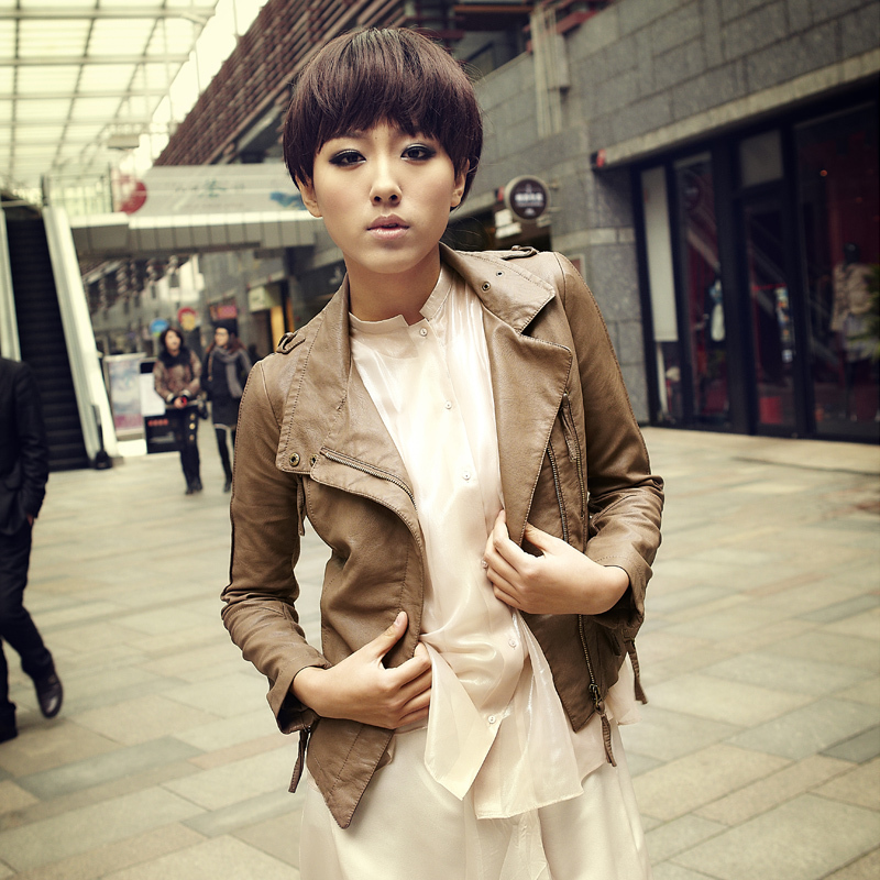 FreeShipping! 2012 autumn outerwear women's small leather clothing female short design slim PU jacket 11g3556