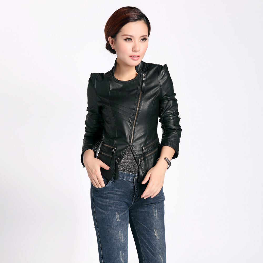 FreeShipping 2012 autumn stand collar slim leather clothing PU leather coat