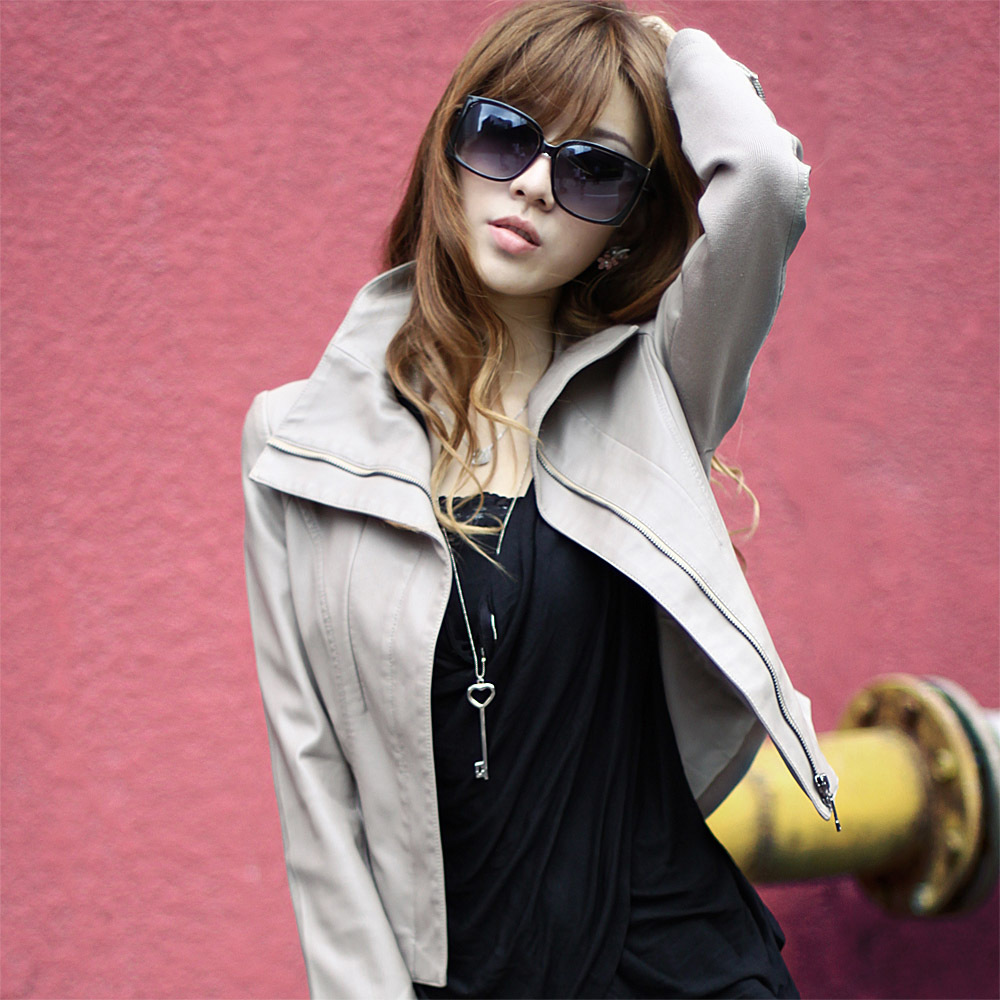 FreeShipping 2012 autumn turn-down collar short design leather clothing women outerwear jacket 1g1129f8